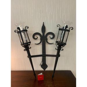 Double Wrought Iron Wall Light Globe Tulipe Baccarat