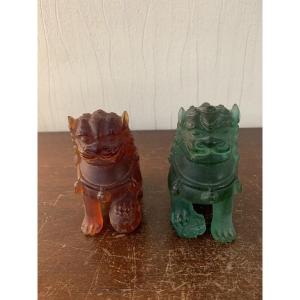 Pair Of Daum Crystal Fao Dogs