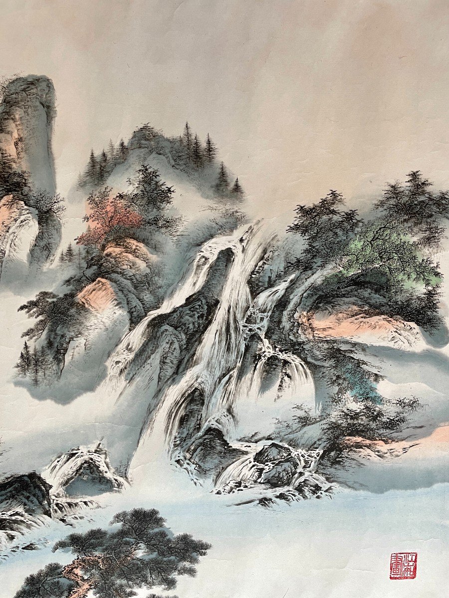 Grande Technique Mixte Sur Paper - Chine - Paysage 1-photo-4