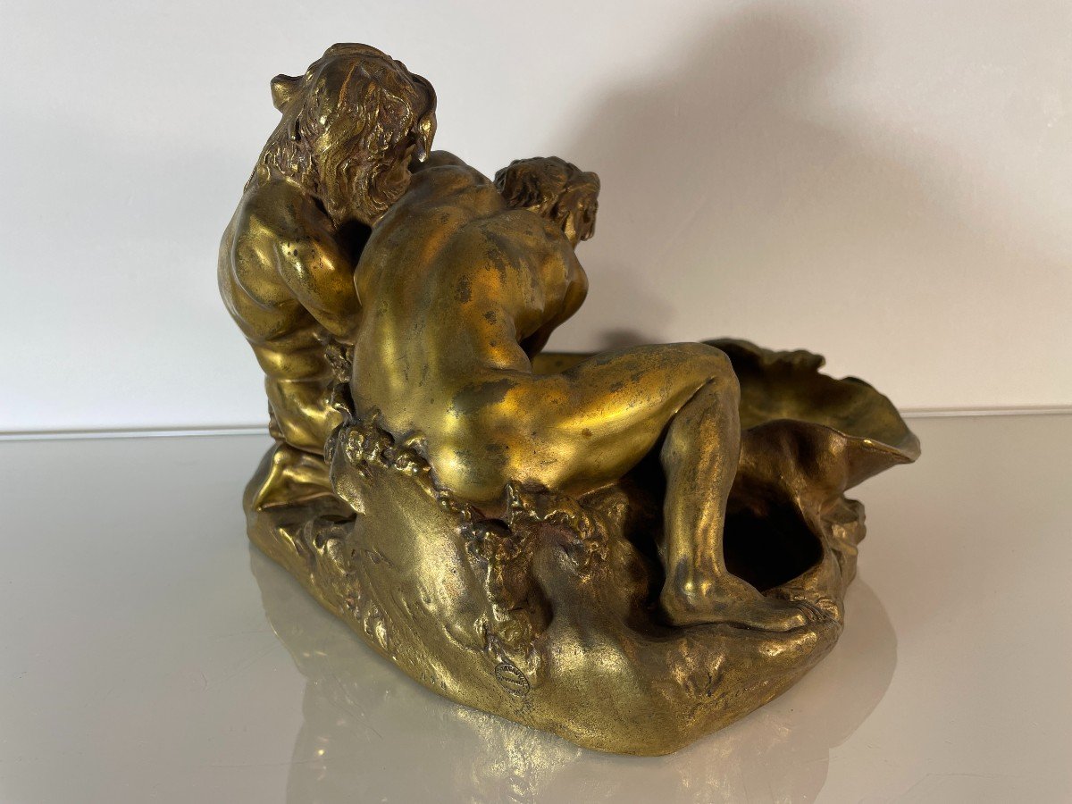 Gustave Frederic Michel (1851-1924) - The Wrestlers - Large Gilt Bronze-photo-2