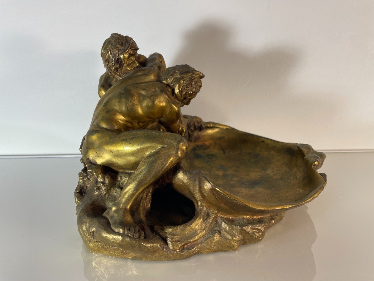 Gustave Frederic Michel (1851-1924) - The Wrestlers - Large Gilt Bronze-photo-3