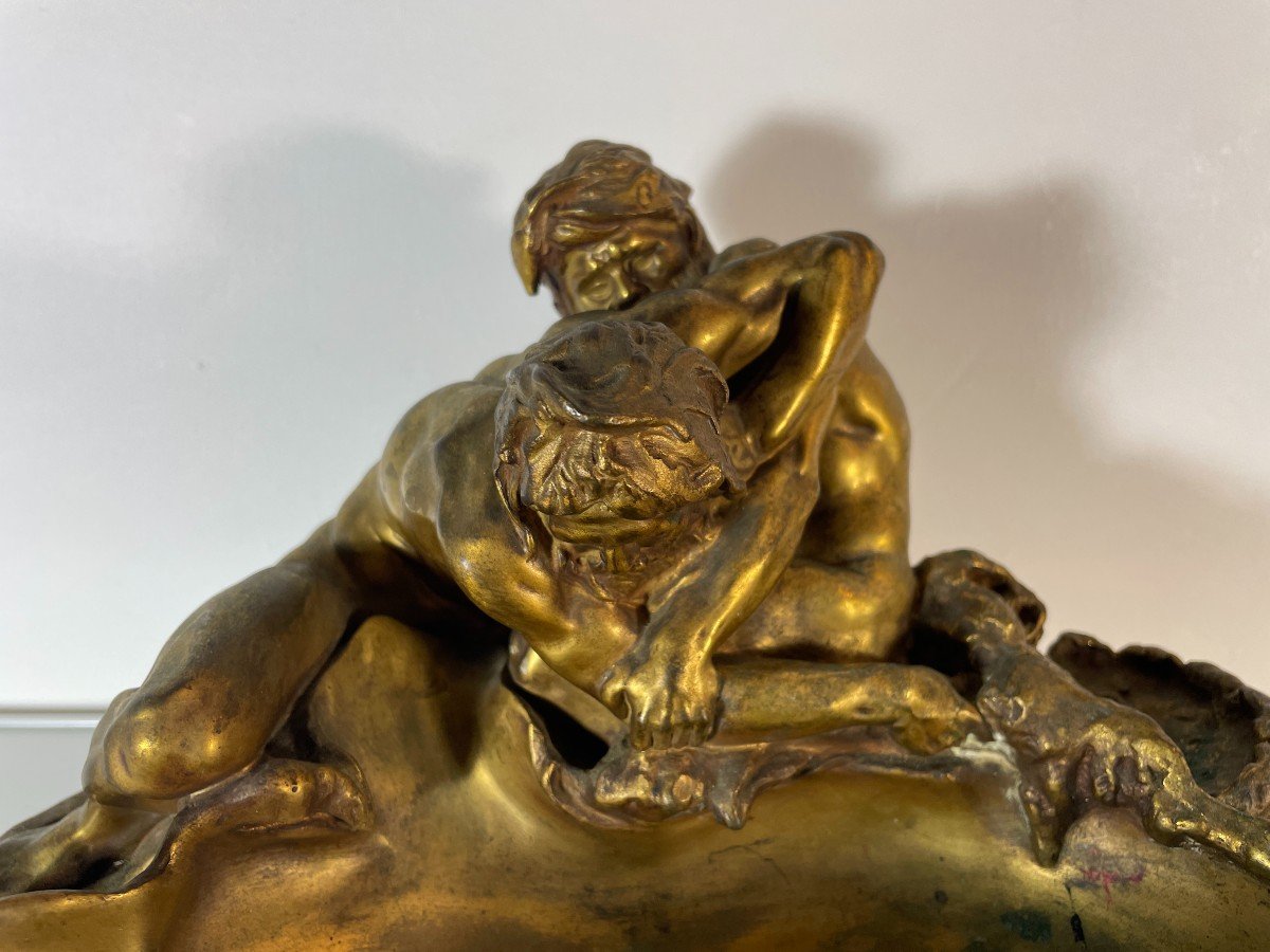 Gustave Frederic Michel (1851-1924) - The Wrestlers - Large Gilt Bronze-photo-4