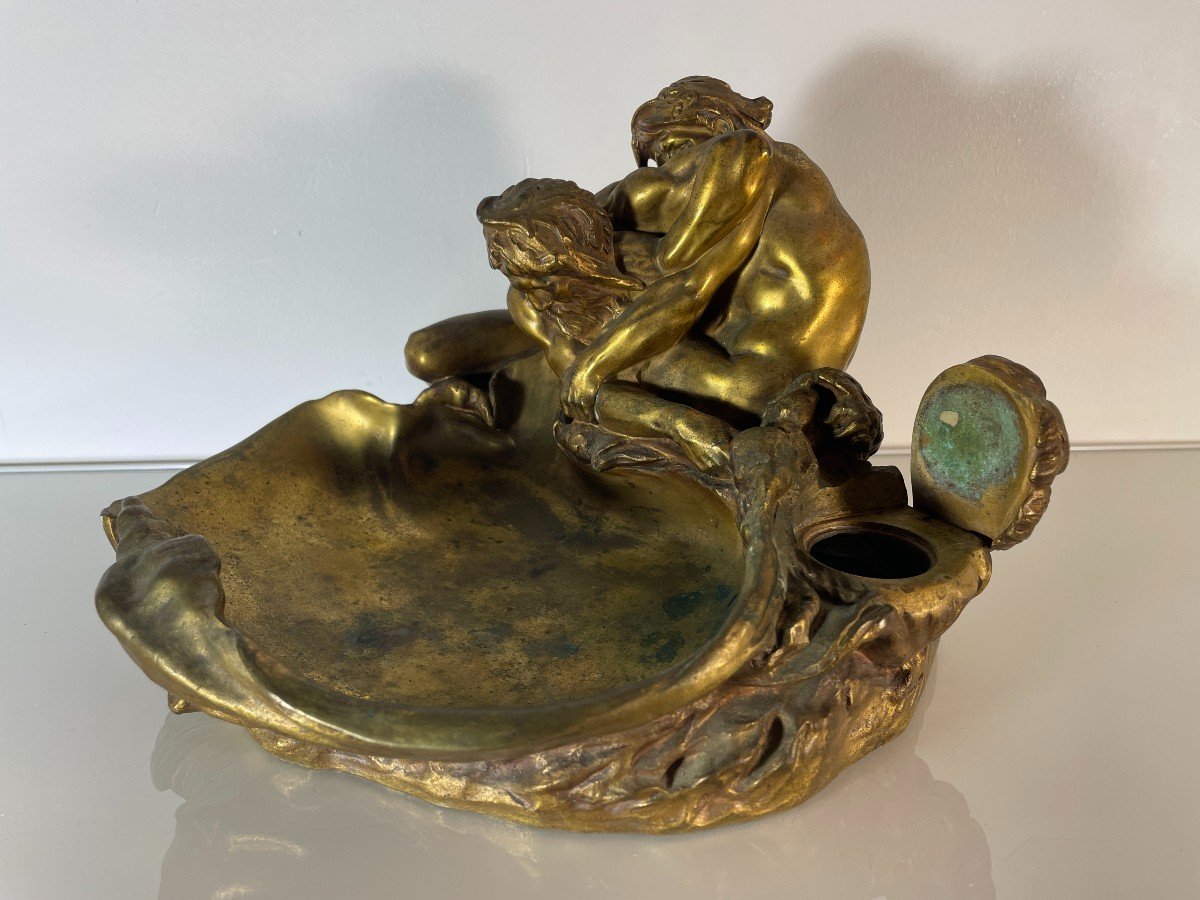 Gustave Frederic Michel (1851-1924) - The Wrestlers - Large Gilt Bronze-photo-3