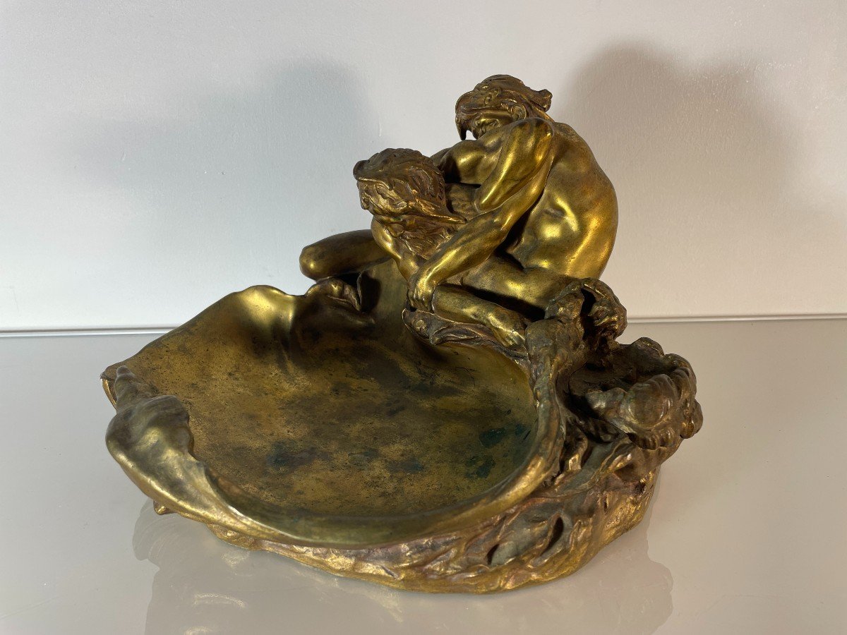 Gustave Frederic Michel (1851-1924) - The Wrestlers - Large Gilt Bronze-photo-4