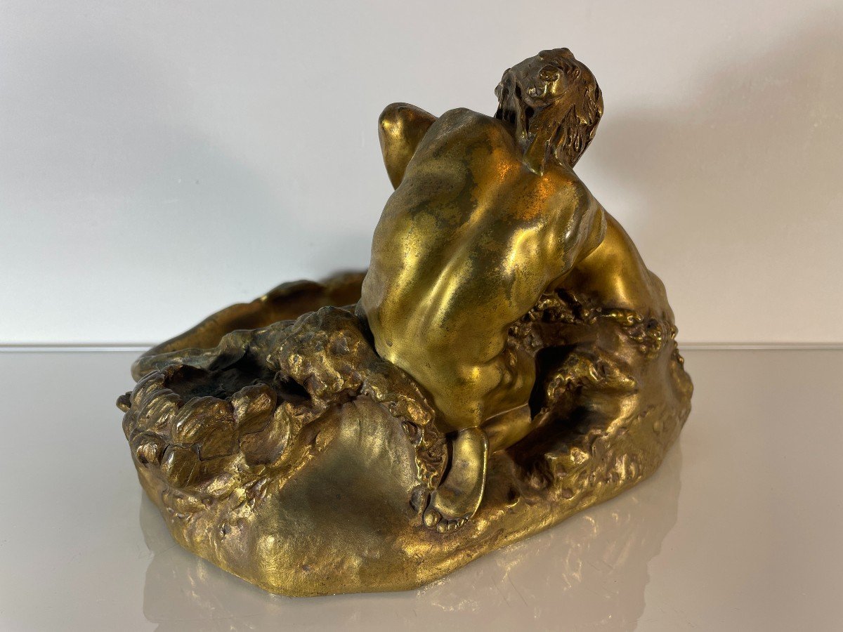 Gustave Frederic Michel (1851-1924) - The Wrestlers - Large Gilt Bronze-photo-6