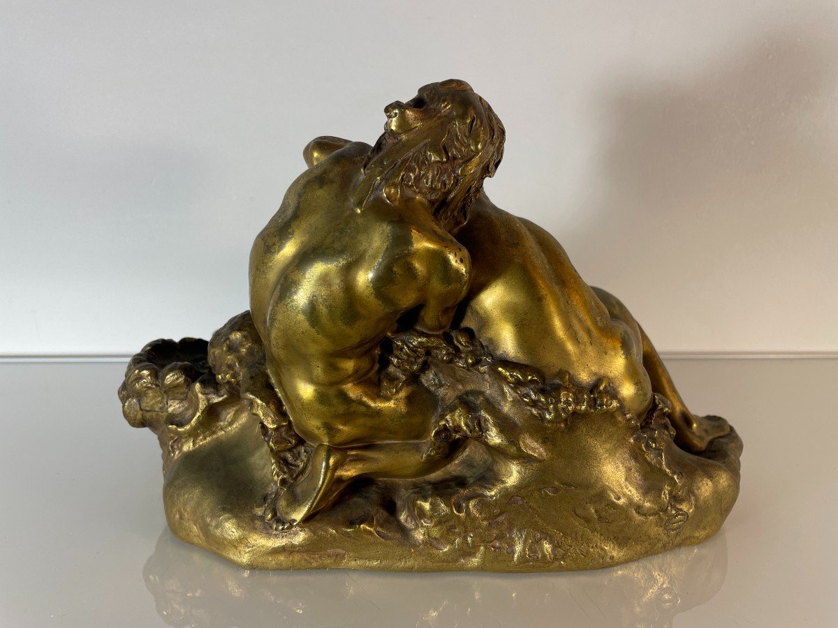 Gustave Frederic Michel (1851-1924) - The Wrestlers - Large Gilt Bronze-photo-7