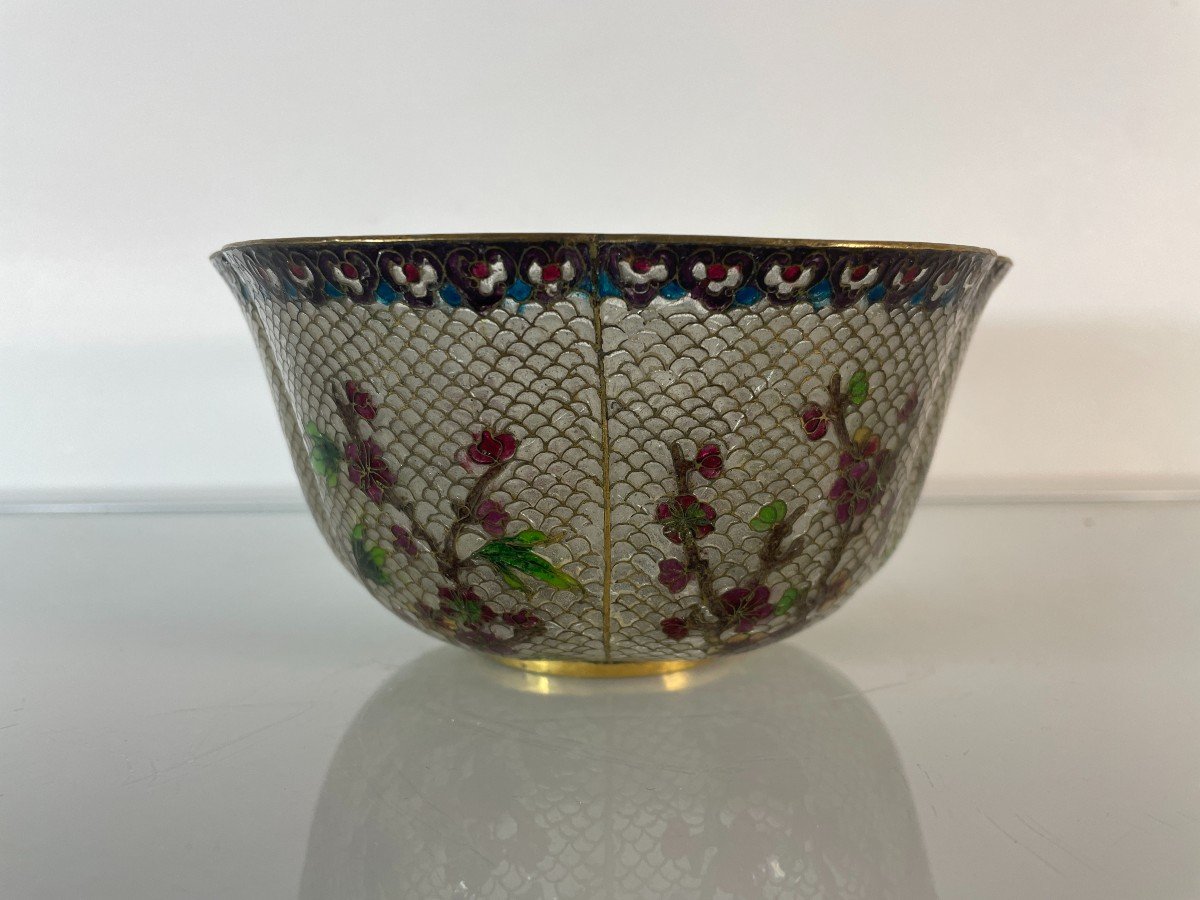 Asia - Beautiful And Large 1900 Cup With Naturalist Decor - Plique-à-jour Enamel Decoration-photo-4