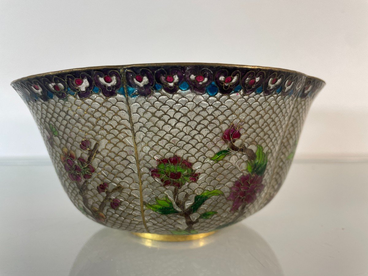 Asia - Beautiful And Large 1900 Cup With Naturalist Decor - Plique-à-jour Enamel Decoration-photo-2