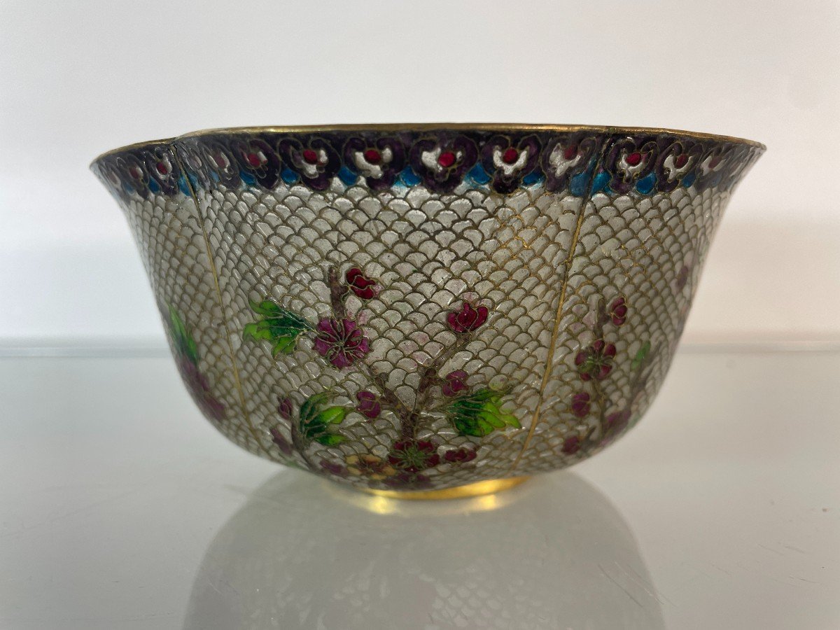 Asia - Beautiful And Large 1900 Cup With Naturalist Decor - Plique-à-jour Enamel Decoration-photo-3