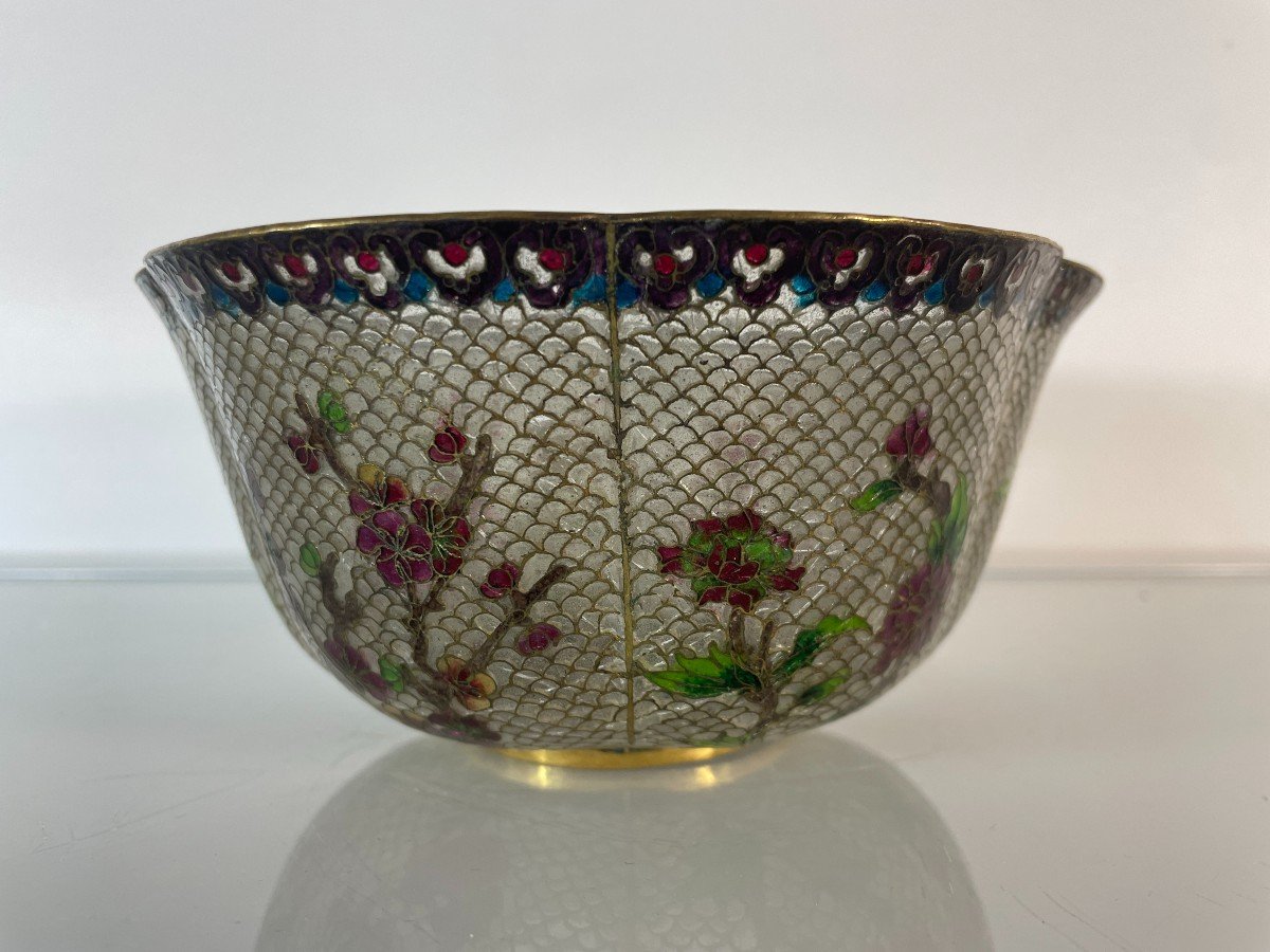 Asia - Beautiful And Large 1900 Cup With Naturalist Decor - Plique-à-jour Enamel Decoration-photo-4