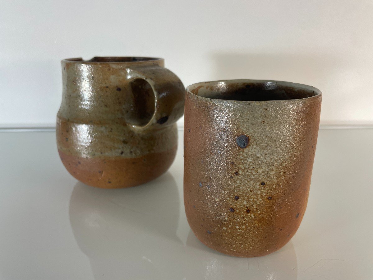 Yves Mohy (1929-2005) - Small Stoneware Pitcher And Cup-photo-2