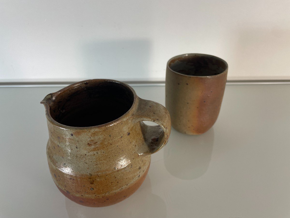 Yves Mohy (1929-2005) - Small Stoneware Pitcher And Cup-photo-3