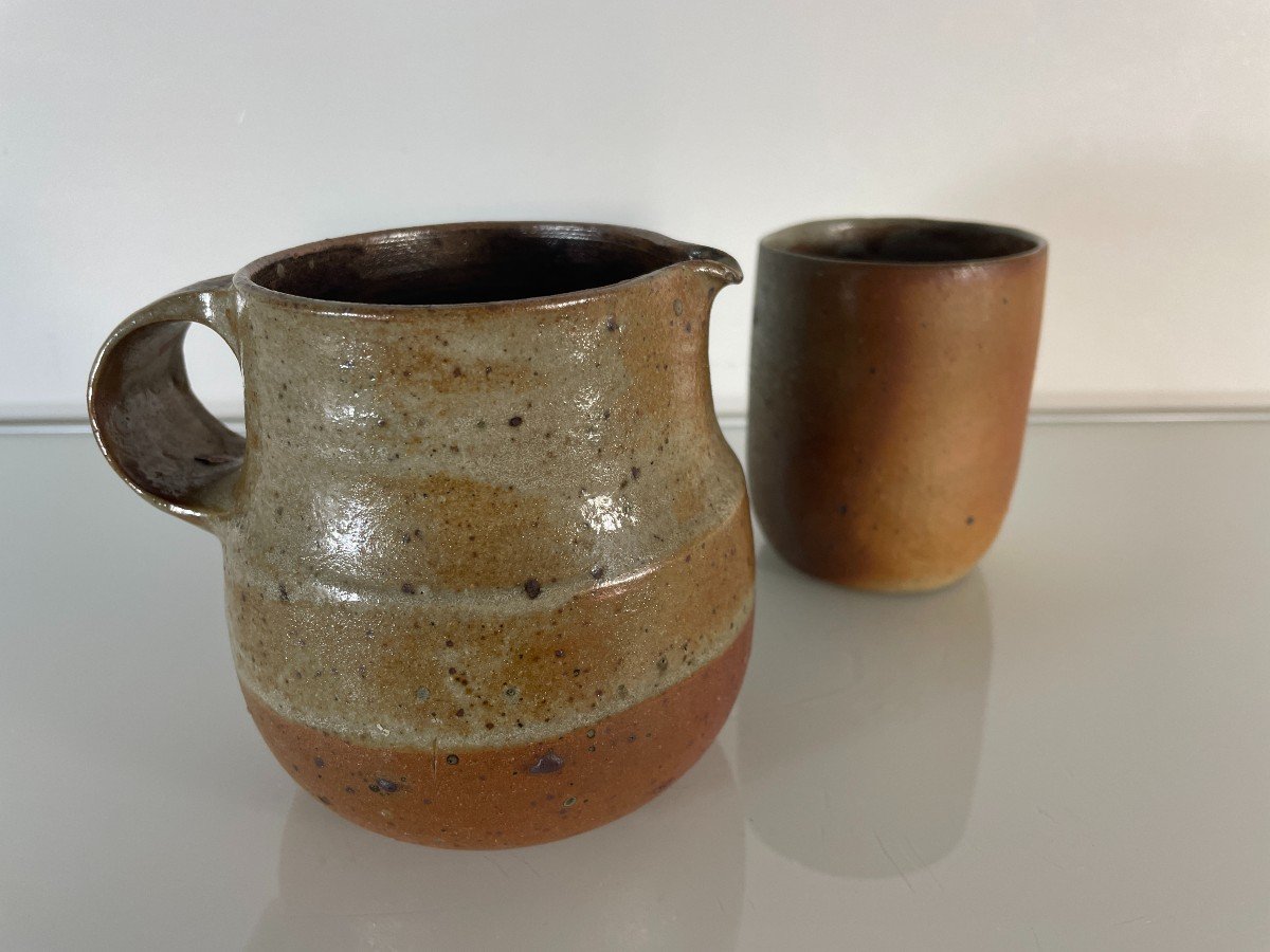 Yves Mohy (1929-2005) - Small Stoneware Pitcher And Cup-photo-4