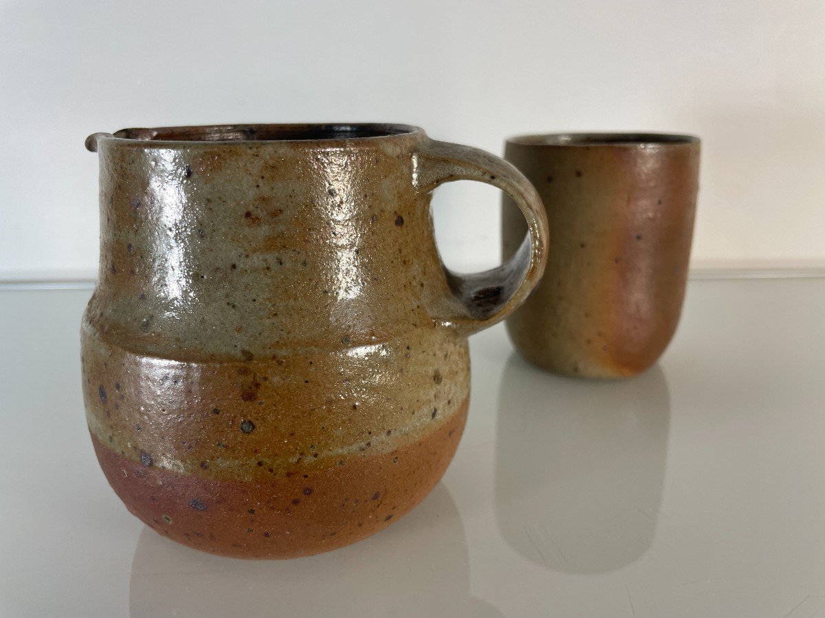 Yves Mohy (1929-2005) - Small Stoneware Pitcher And Cup