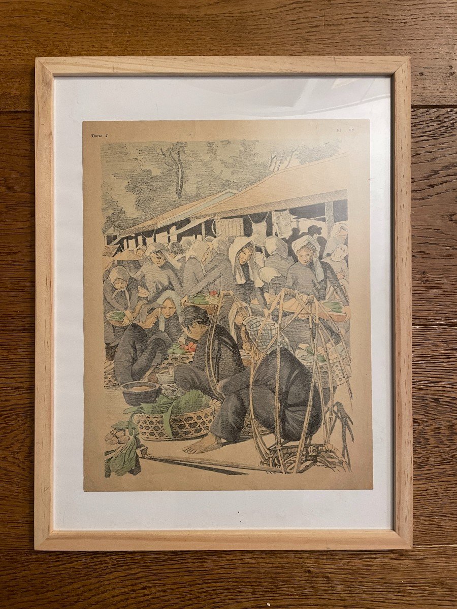 Bùi Văn Tăng - Ecole De Gia Dinh - Indochine Vietnam - Lithographie - Scène De Marché-photo-4