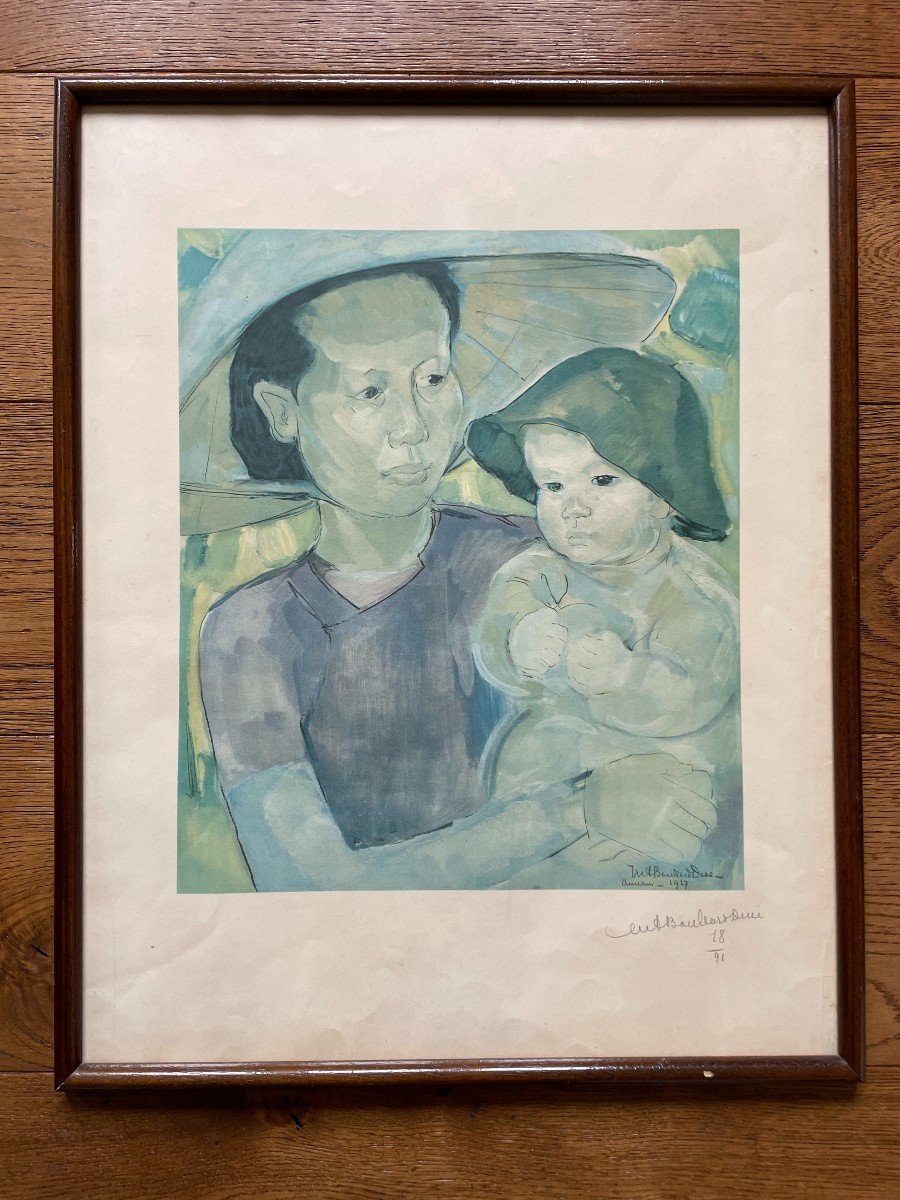 Marie-antoinette Boullard-devé (1890-1970) - Mère Et Enfant  - Lithographie - Indochine Vietnam