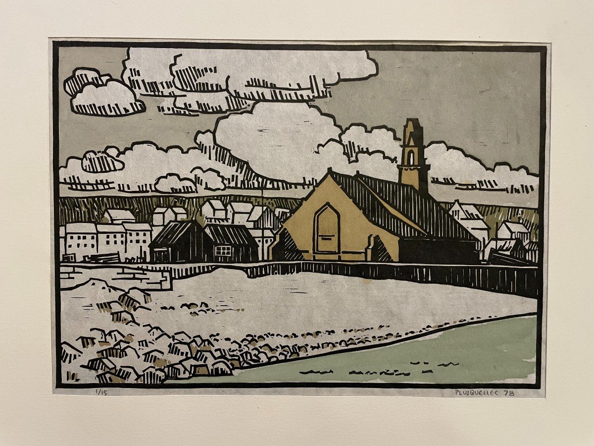 Yves Plusquellec (1938) - Camaret Sur Mer - Linogravure-photo-4