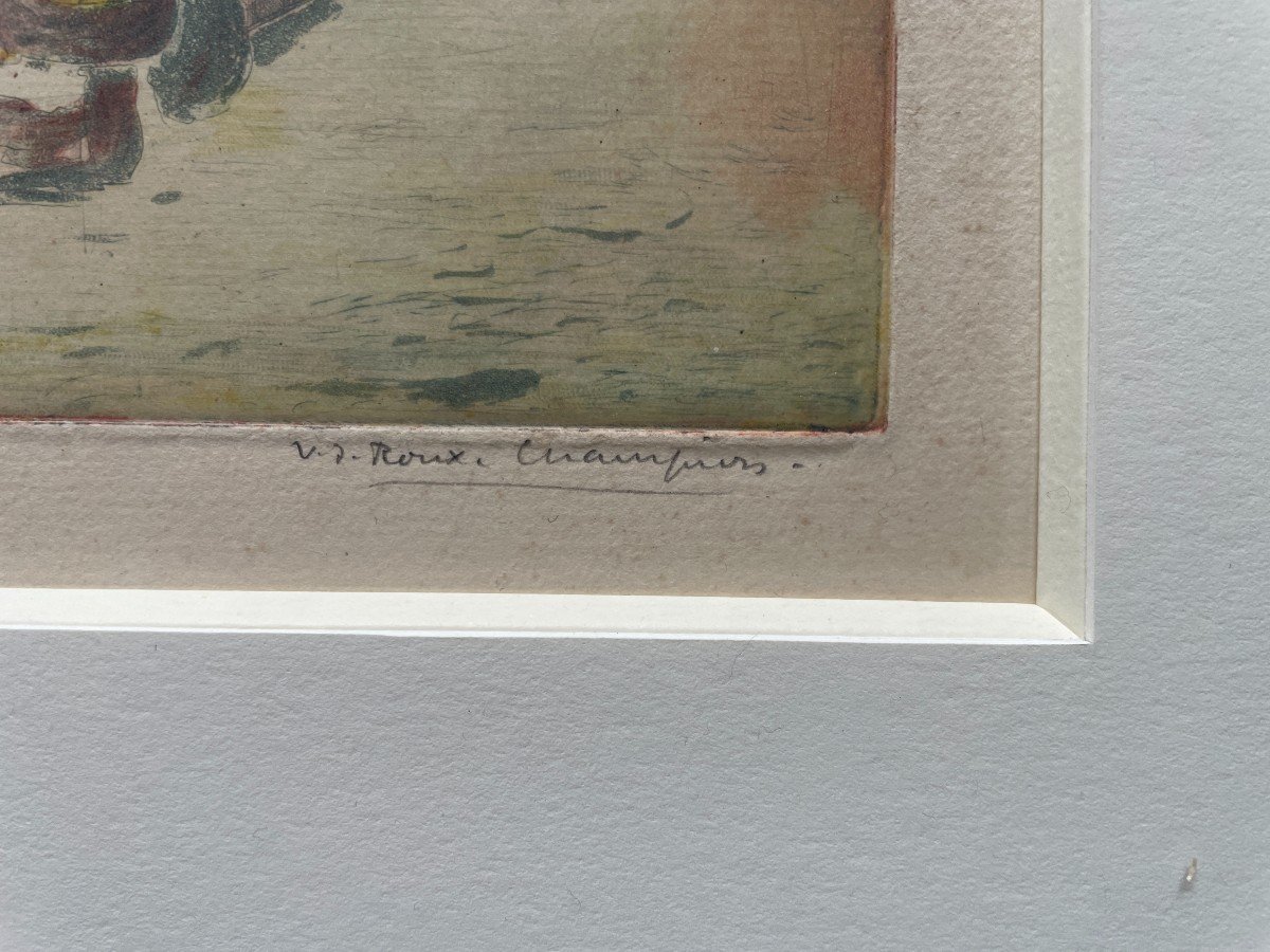 Joseph-victor Roux-champion (1871-1953) - Estampe Bretonne - Réhaussée à l'Aquarelle-photo-2