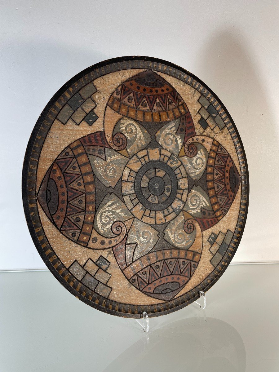 Paul Fouillen (1899-1958) - Large Dish With Geometric Decoration - Dated 07/22/1945-photo-2