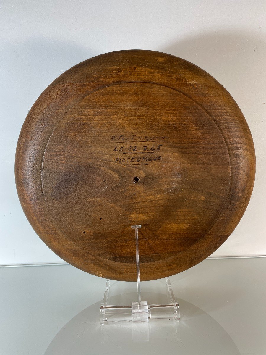 Paul Fouillen (1899-1958) - Large Dish With Geometric Decoration - Dated 07/22/1945-photo-2