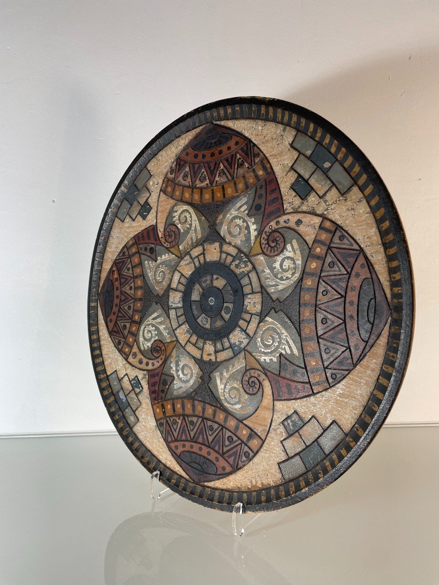 Paul Fouillen (1899-1958) - Large Dish With Geometric Decoration - Dated 07/22/1945-photo-5