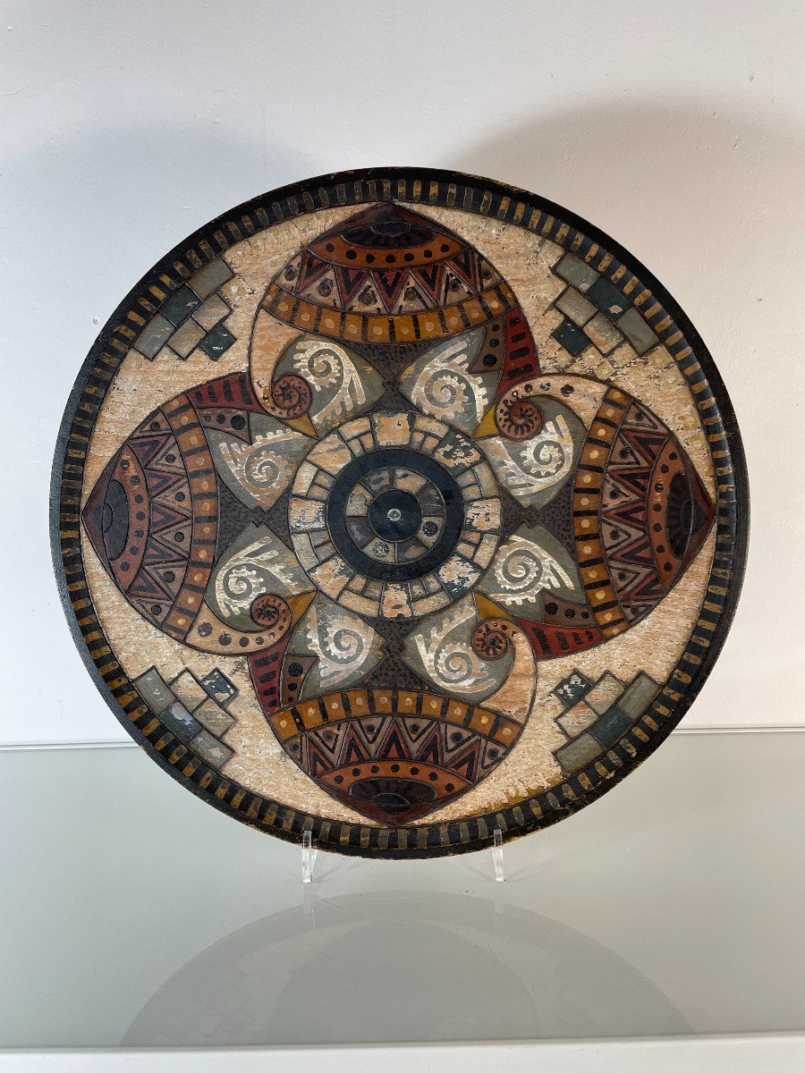 Paul Fouillen (1899-1958) - Large Dish With Geometric Decoration - Dated 07/22/1945