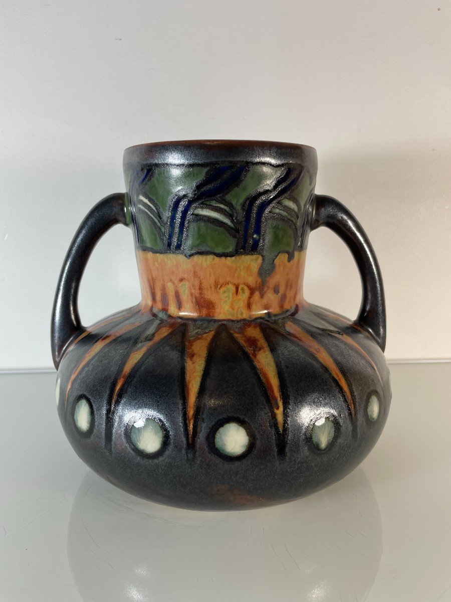 Rare Vase Odetta - Hb Quimper - Art Déco-photo-7