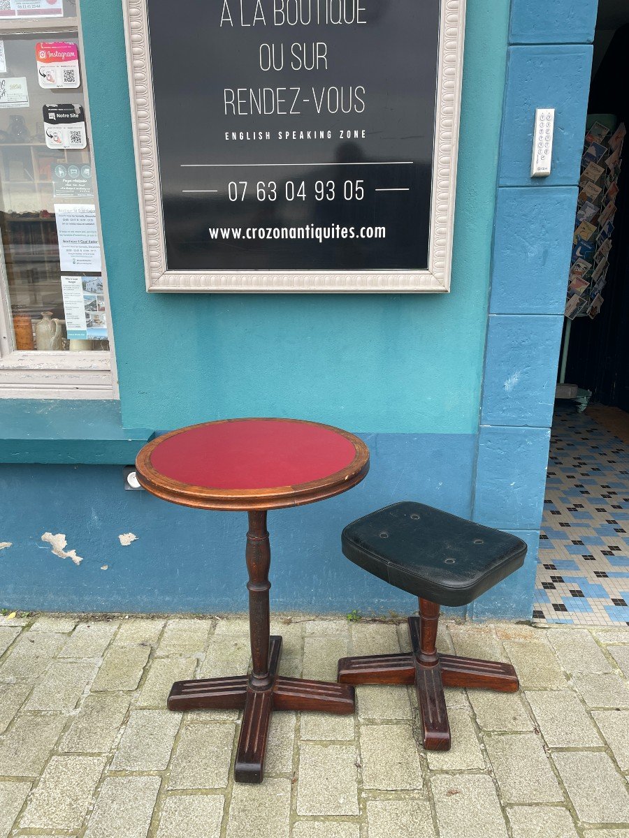 Table ou Guéridon de paquebot et son tabouret - XXème siècle