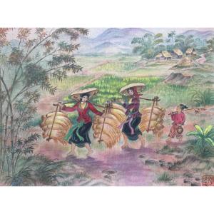 Tran Van Tho (1917-2004) - Vietnam - Indochine - Peinture Sur Soie