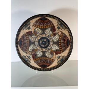 Paul Fouillen (1899-1958) - Large Dish With Geometric Decoration - Dated 07/22/1945