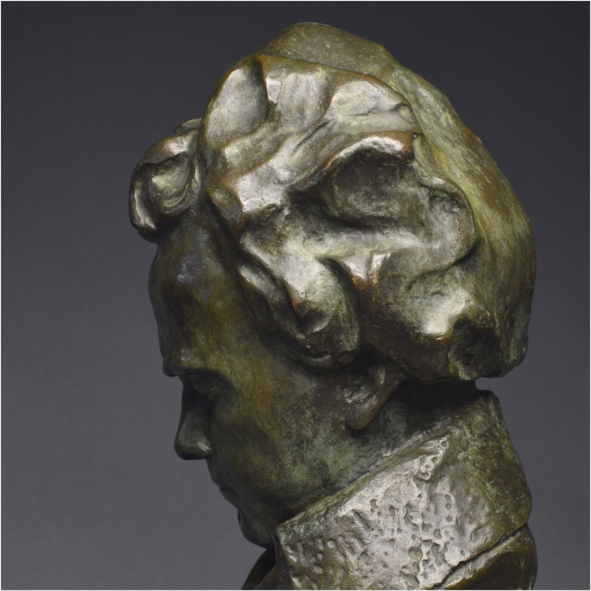 French School, Late 19th - Early 20th Century, Important Bust Representation Of Ludwig Van Beethoven, Bronze With Green Patina-photo-7