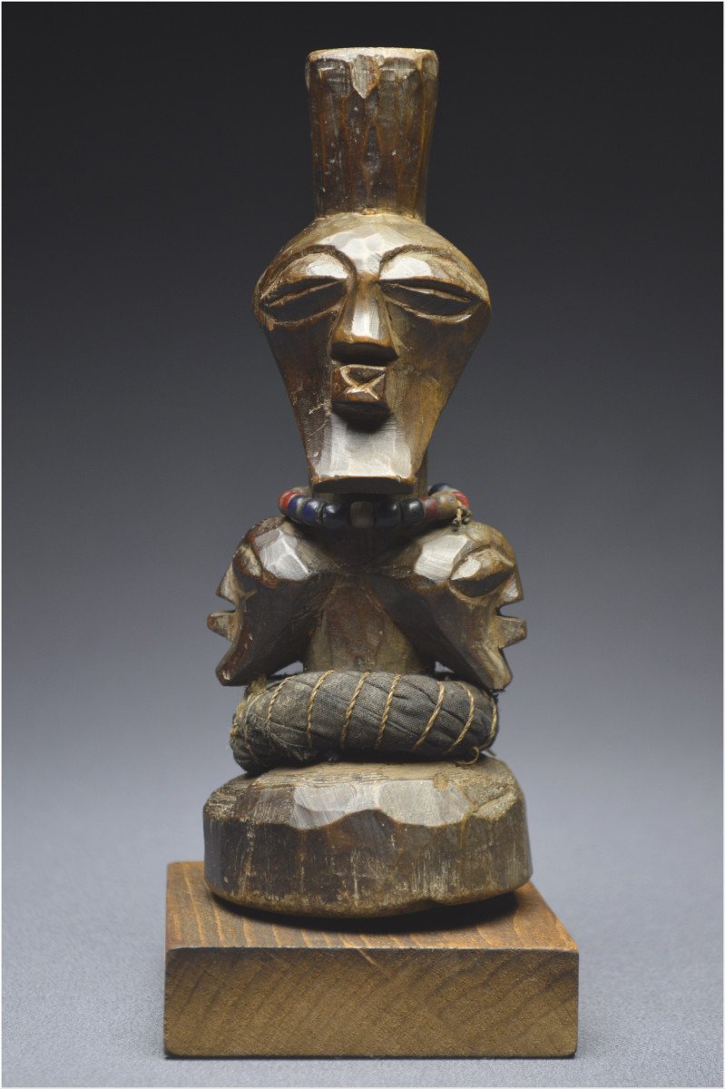 Democratic Republic Of The Congo (formerly Zaire), Songye People, Mid-20th Century, Ancient Nkisi Janiform Fetish With Shiny Patina-photo-1