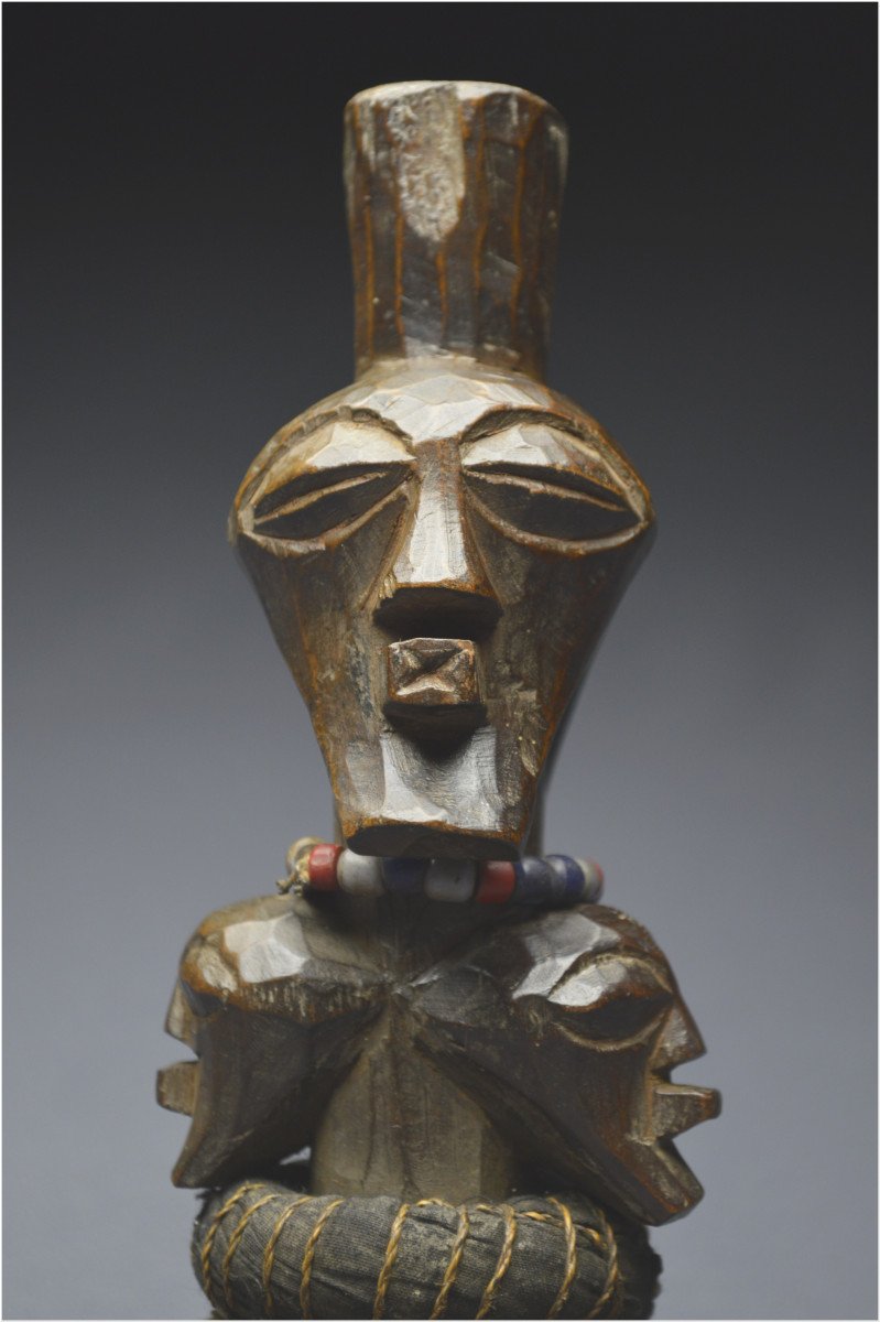 Democratic Republic Of The Congo (formerly Zaire), Songye People, Mid-20th Century, Ancient Nkisi Janiform Fetish With Shiny Patina-photo-4