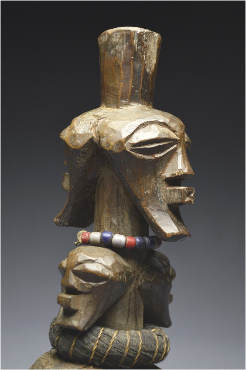 Democratic Republic Of The Congo (formerly Zaire), Songye People, Mid-20th Century, Ancient Nkisi Janiform Fetish With Shiny Patina-photo-5