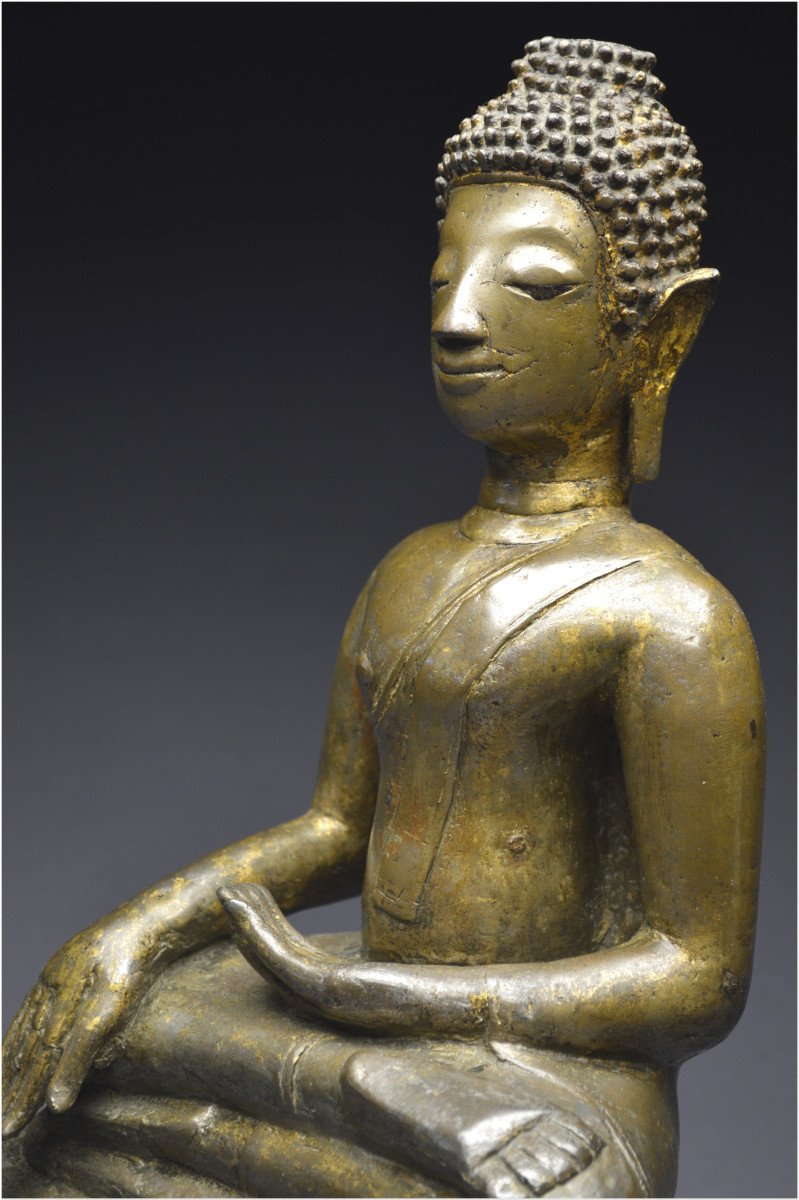 Laos, XIXème siècle, Importante représentation du Bouddha Maravijaya en bronze-photo-5