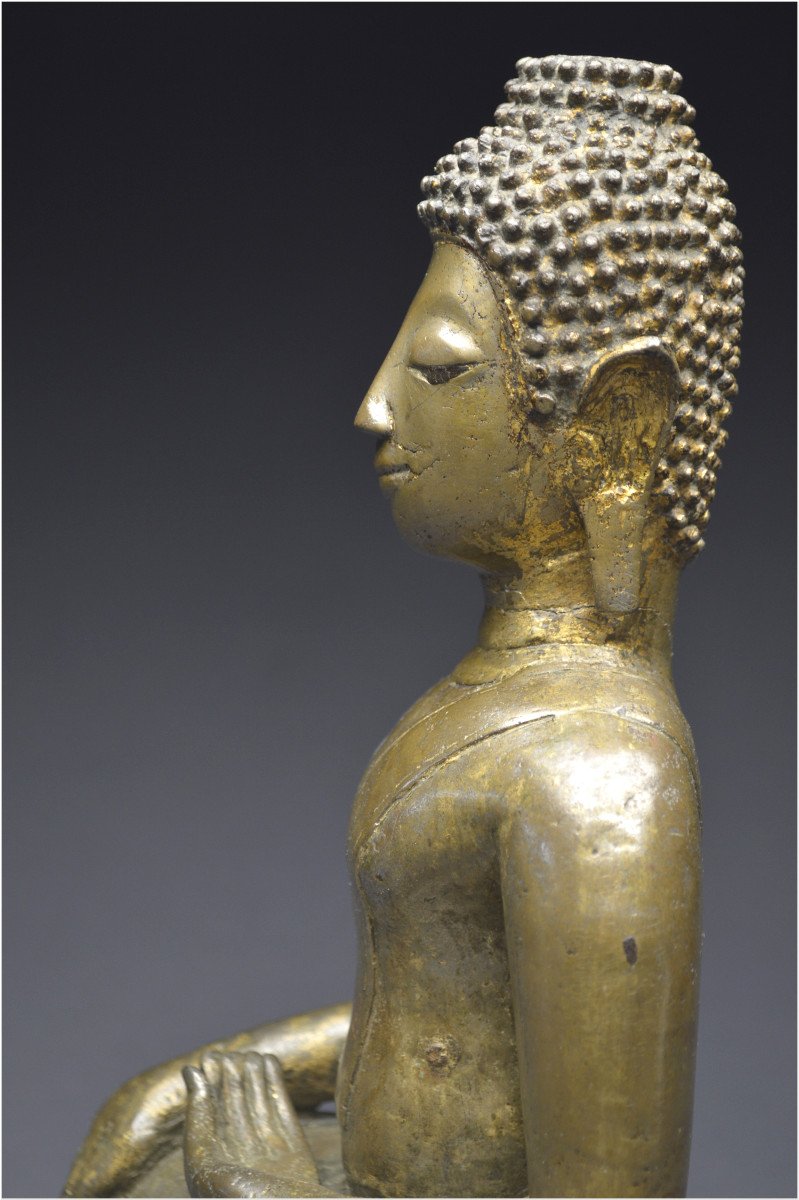 Laos, XIXème siècle, Importante représentation du Bouddha Maravijaya en bronze-photo-8