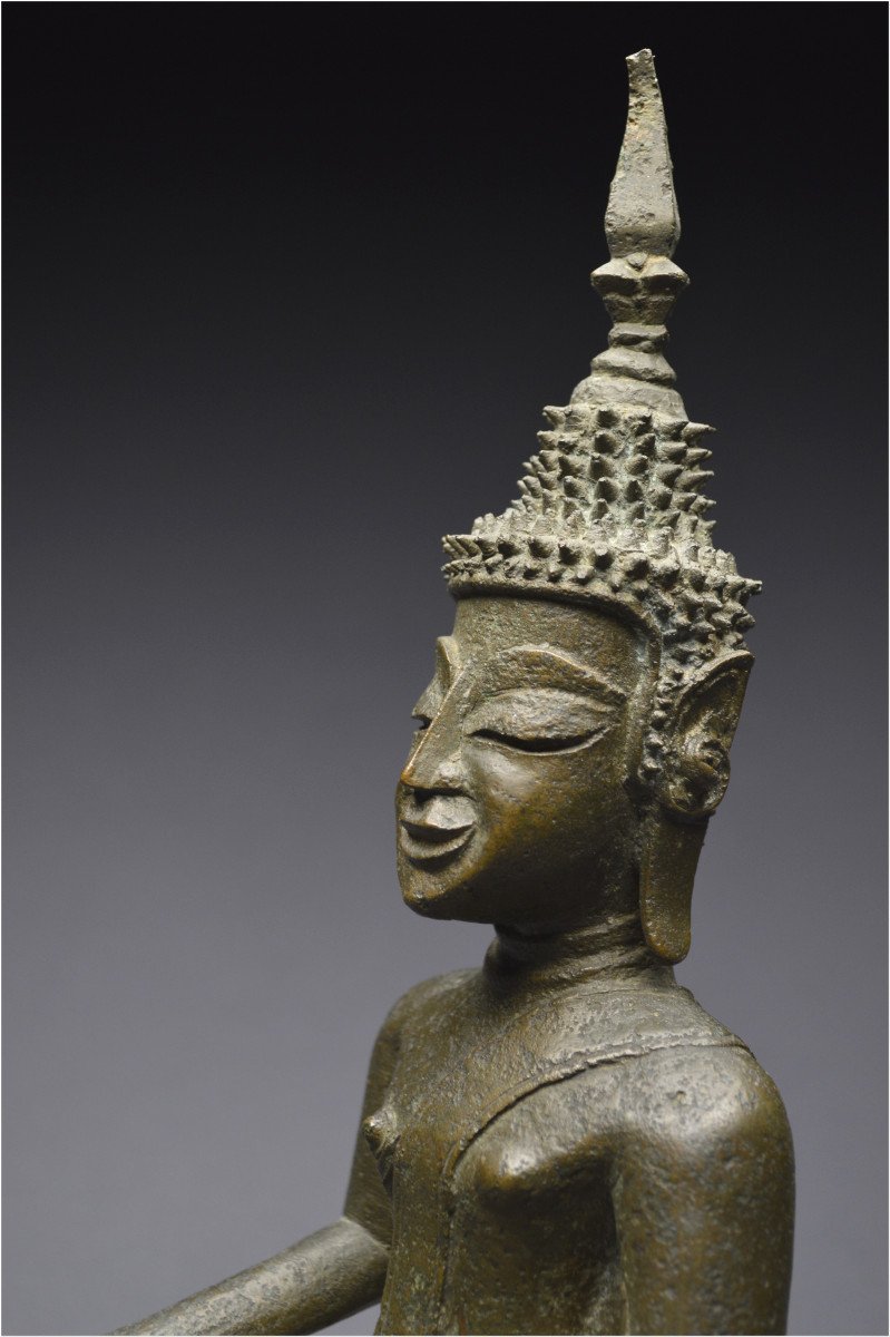 Laos, XVIIIème-XIXème siècle, Bouddha Maravijaya en bronze à patine verte-photo-6