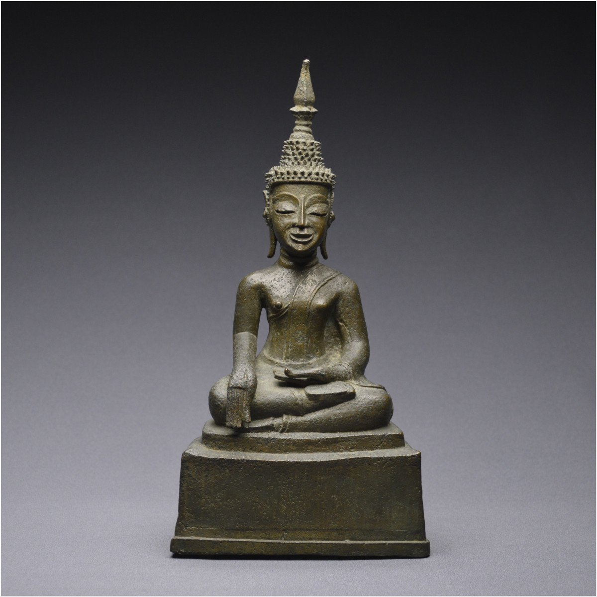 Laos, 18th-19th Century, Maravijaya Buddha In Bronze With Green Patina