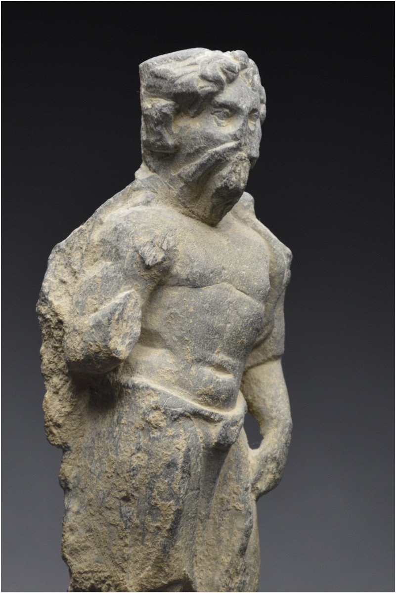 Pakistan, 2nd – 4th Century Ad, Greco-buddhist Art Of Gandhara, Representation Of Vajrapani, Gray Shale-photo-3