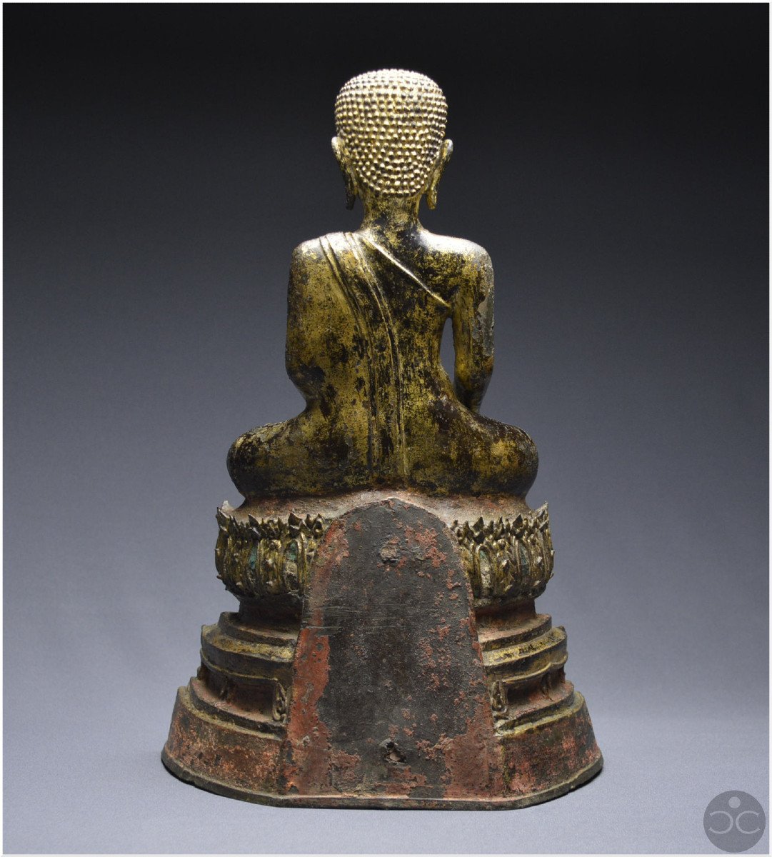 Ancien Royaume de Siam, XVIIIème-XIXème siècle, Grand Bouddha / moine en bronze laqué et doré-photo-4