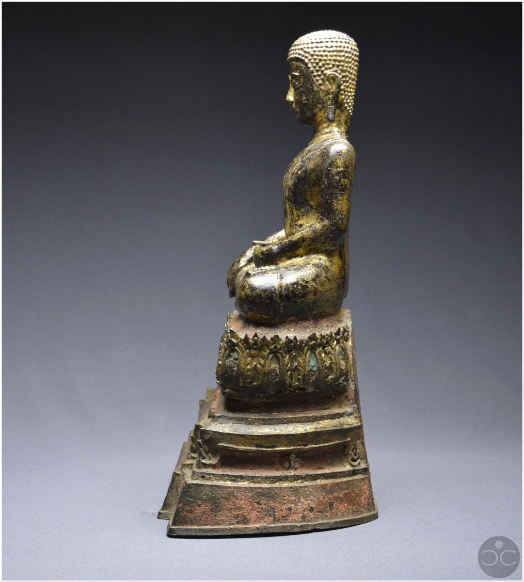 Ancient Kingdom Of Siam, 18th-19th Century, Large Buddha / Monk In Lacquered And Gilded Bronze-photo-2