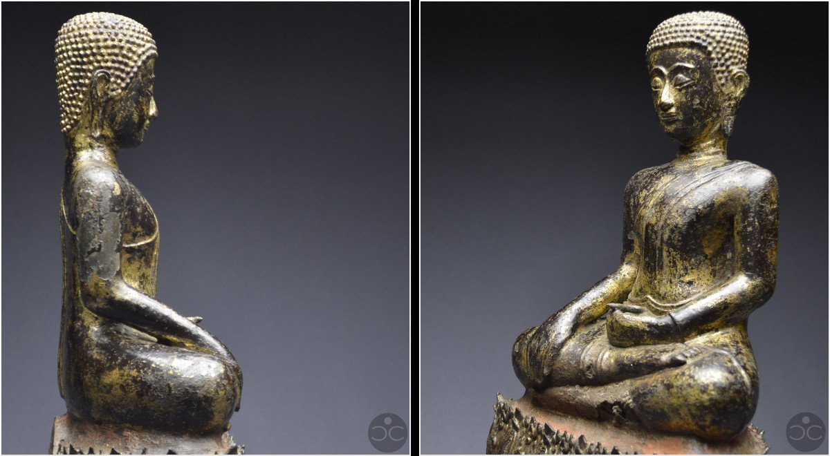 Ancient Kingdom Of Siam, 18th-19th Century, Large Buddha / Monk In Lacquered And Gilded Bronze-photo-5