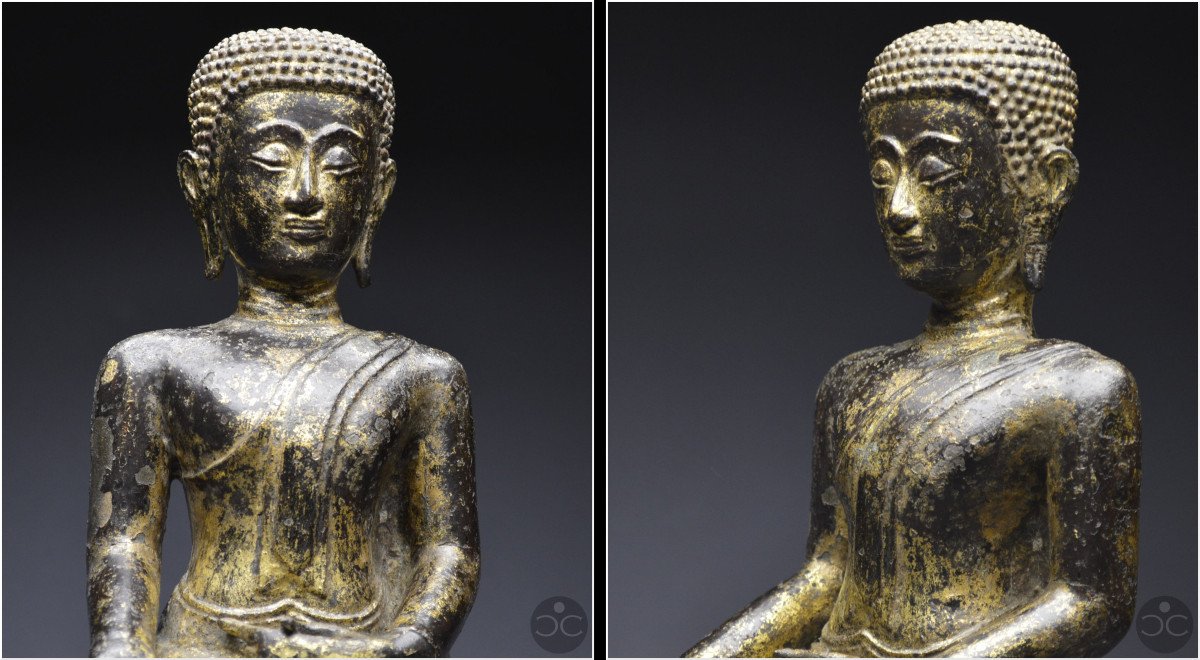 Ancient Kingdom Of Siam, 18th-19th Century, Large Buddha / Monk In Lacquered And Gilded Bronze-photo-6