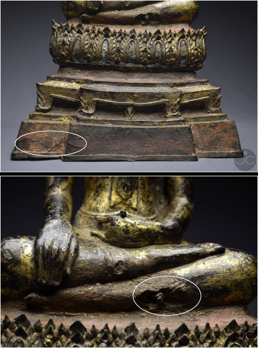 Ancien Royaume de Siam, XVIIIème-XIXème siècle, Grand Bouddha / moine en bronze laqué et doré-photo-7