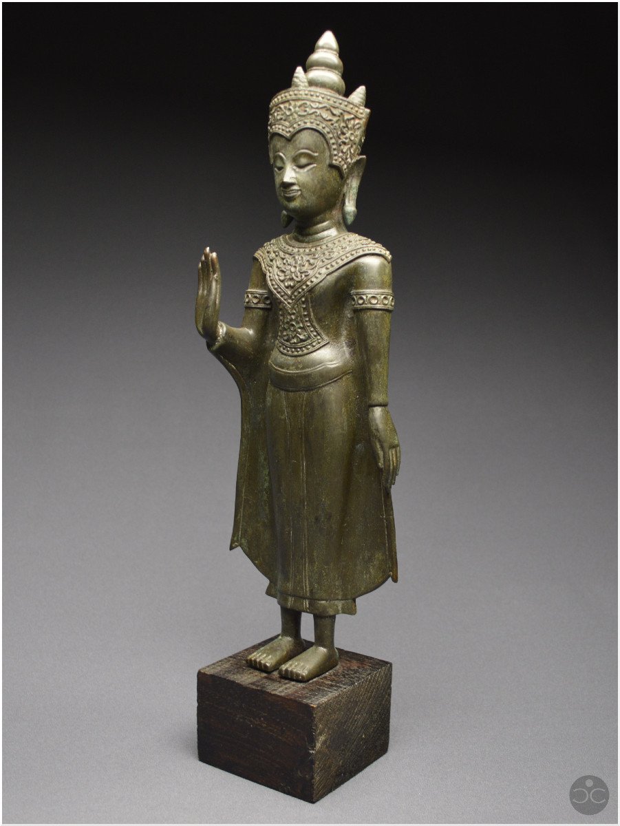 Ancien Royaume de Siam, XIXème siècle, Bouddha en bronze en position d'absence de crainte-photo-2