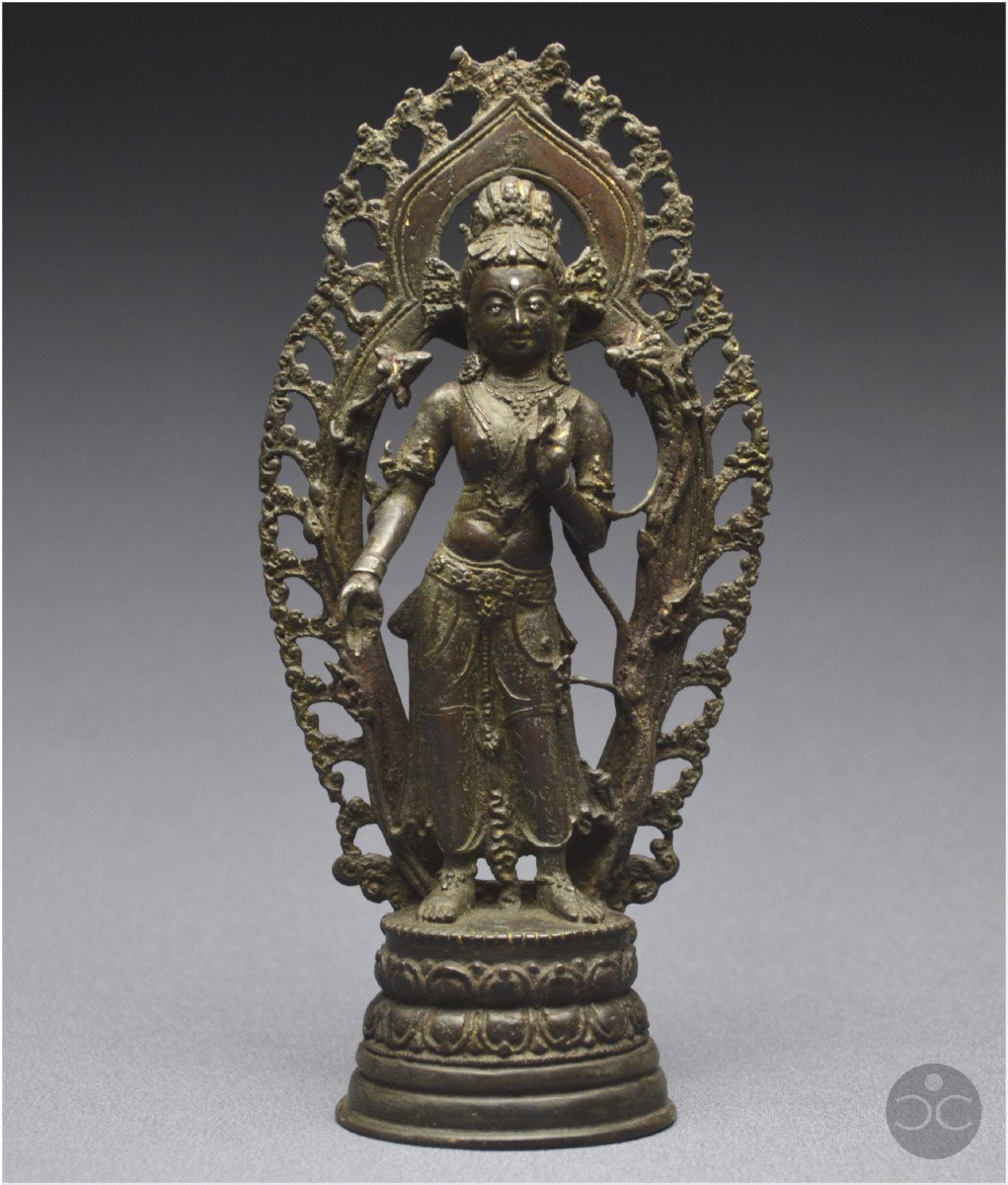 Tibet occidental, XVIème siècle, Représentation de Tara Blanche, Bronze et incrustations d'argent-photo-2