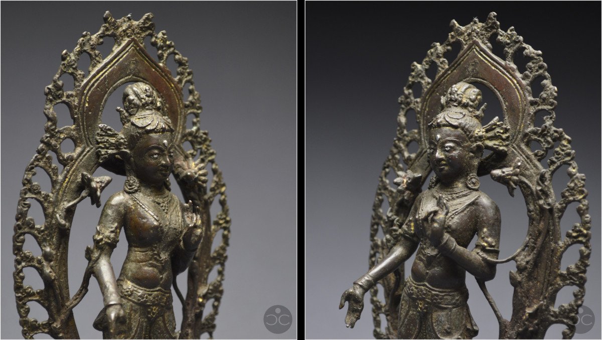 Tibet occidental, XVIème siècle, Représentation de Tara Blanche, Bronze et incrustations d'argent-photo-3