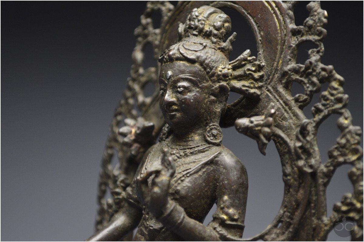 Tibet occidental, XVIème siècle, Représentation de Tara Blanche, Bronze et incrustations d'argent-photo-8