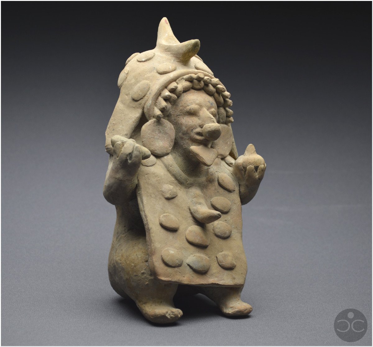 Ecuador, 500 Bc - 500 Ad, Jama-coaque Culture, Shaman With Offerings, Ocher Ceramic-photo-2