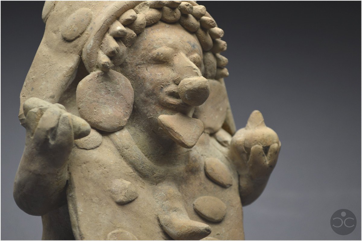 Ecuador, 500 Bc - 500 Ad, Jama-coaque Culture, Shaman With Offerings, Ocher Ceramic-photo-6